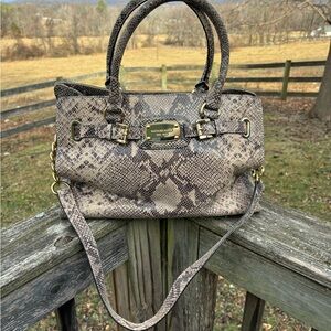 Michael Kors Gray and Tan Snake Print Satchel/Shoulder Bag